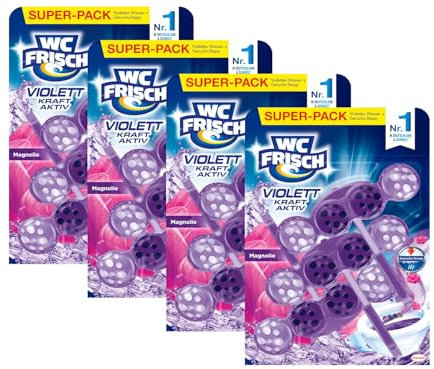 WC FRISCH Violett Kraft Aktiv Magnolie (3x50 g), WC Reiniger mit innovativer Geruchs-Stopp-Formel, Duftsteine für extra Frische und eine sichtbare Reinigung, 4x(3x50g)