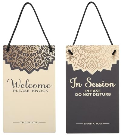 PATIKIL Dans Session Ne Pas Déranger Porte Panneau, PVC Double Face Bienvenue Veuillez Frapper Panneau Porte Ornementation pour Bureau, Réunion, Session, Noir et Jaune, 10 x 5