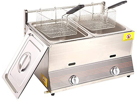 Friteuse à gaz Professionnelle, réservoir de 6 L, friteuse à Frites de Poulet en Acier Inoxydable avec Panier, pour la Cuisine familiale sur comptoir de Restaurant Commercial (Double)