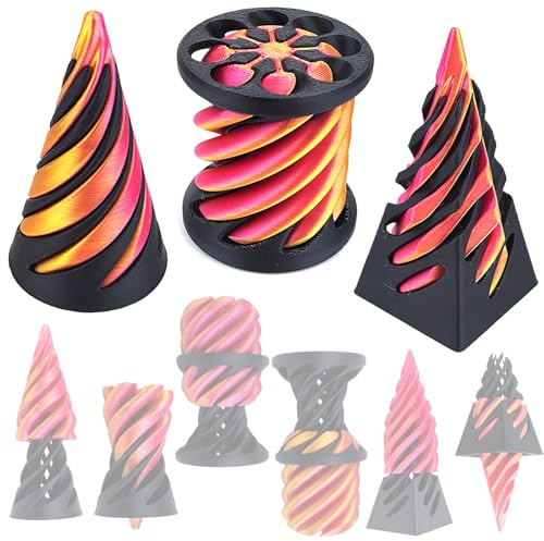 Jastown Spiral Cone Fidget (3Pcs) ,The Impossible Cone - Die Unmögliche Spiralkegel Pyramide, 3D Spiralspielzeug für Stressabbau, Spiral 3D Cone Decompression für Erwachsene und Kinder