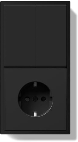 BSEED Lichtschalter mit Steckdose 2 Fach 2 Weg Unterputz, Modern Wandschalter Schuko Steckdose mit PC Rahmen, Lichtschalter mit Kabelklemmen und Krallen, Schwarz