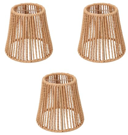 3er-Pack Rattan-Lampenschirm, Bauernhaus-gewebter Lampenschirm-Ersatz, Boho-Lampenschirm, Boho-Glocken-Lampenschirm für Tischlampen, Stehlampen, Pendelleuchte (8,9 X 14 cm)