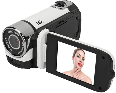 Xiuganpo Videocámara 1080P 16MP, Zoom Digital 16X Vlogging CAM Corder Recorder Videocámara Videocámara 2.4'' Pantalla de Rotación de 360° Cámara DV con Luz de Llenado de Batería Admite
