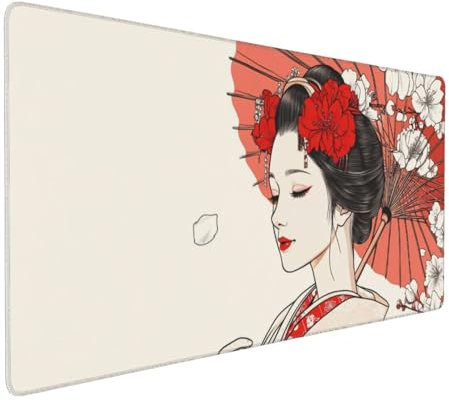 Gaming Mauspad XXL Japan Mousepad 1000x500x4mm Frau Verlängertes Mauspad Schreibtischauflage,Genähte Kanten Mauspad,Verbessert Präzision und Geschwindigkeit Wasserdicht Geeignet für Büro und Spiele