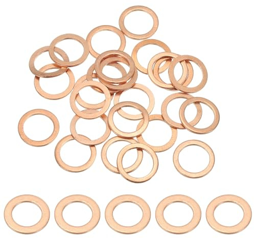 PATIKIL 25pcs Arandela de Cobre M10, Anillo de Sellado, 14x10x1mm(OD*ID*Grosor) Junta Plana Métrica Crush Accesorios Hidráulicos para Tornillos Perno Tapones de Cárter Drenaje de Aceite