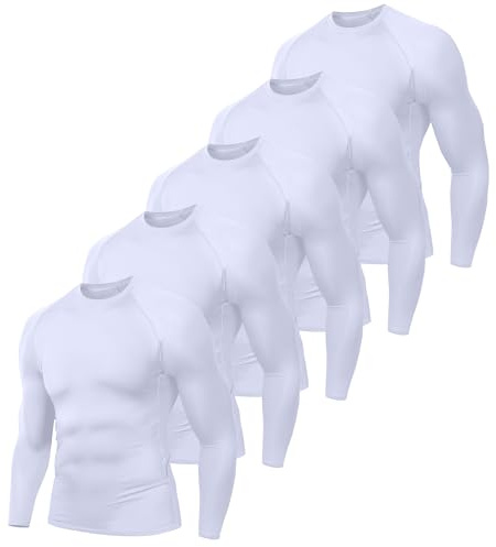 Holure 2 eller 3 eller 5-pack kompressionsskjortor för män långärmade löpartopp för män snabbtorkande baslager toppar för gym sport fitness träning, 5-pack: vit, L
