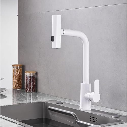 Kitchen Pull Out Taps Dual Mode Waterfall Kitchen Sink Tap Kitchen Taps Hot and Cold Single Handle White Mixer Tap for Kitchen Sink
