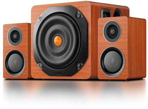 Elimavi Altoparlante PC con subwoofer, sistema audio 2.1 con doppio satellite, sistema audio TV con woofer da 6,5, tweeter da 1 e midwoofer da 3, spina UE/tedesca, ingressi audio multipli