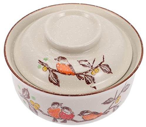 FELTECHELECTR Ciotola Per Noodles in Ceramica Giapponese Da 6,5 Pollici Con Coperchio, Insalatiera Da Pranzo Elegante Per Casa e Ristorante, Stoviglie Per Alimenti Resistenti e Facili Da Pulire
