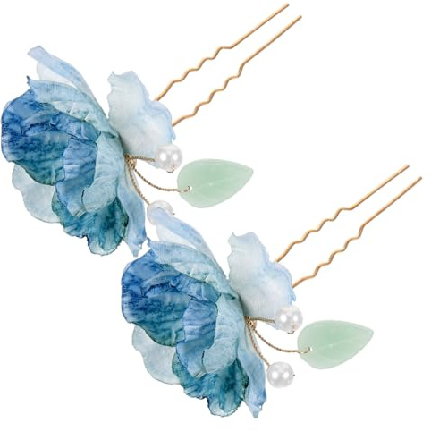 DEARMAMY Blaue Blumen Haarnadeln aus Stoff und Metall Eleganter Haarschmuck 2 Stück Sicher und Passend für Bräute für Festliche Anlässe Wie Themenpartys