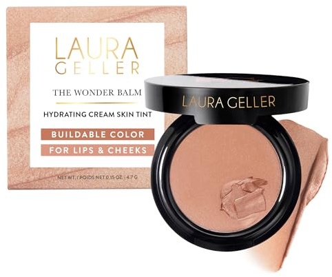 LAURA GELLER NEW YORK The Wonder Balm Cream Illuminator - Hydrating Weightless Subtle Hint of Color + Glow for Mature Skin - Vegan Squalane - Apply to Cheeks & Lips (01 Nice-n-Natural)