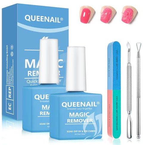 2 Pcs Gel Nail Polish 30ml, Polish Remover, Kit with 2 Gel Polish Scraper & 1 Nail File, Fast Remover for Nails within 3-6 Minutes