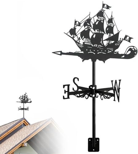 Windfahne aus Metall, Wetterfahnen mit Piratenschiff für die Gartendachmontage, Retro-Schiffs-Segelboot-Windrichtung für die Gartendachdekoration im Hof