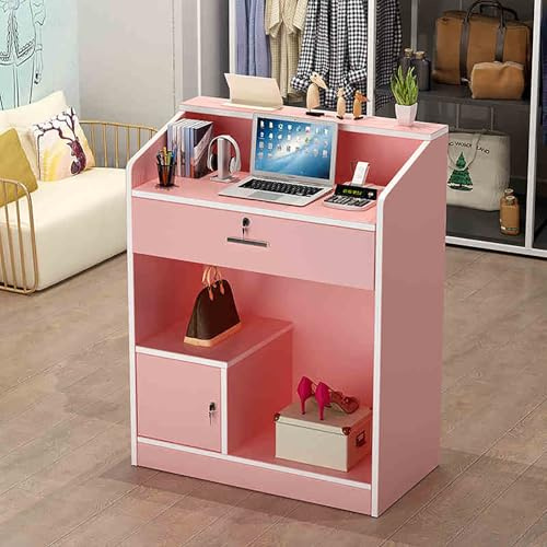 Moderne weiße Empfangstheke mit abschließbaren Schubladen für Lebensmittelgeschäfte, Bekleidungsgeschäfte, Friseurläden, Schönheitssalons und Hotels, 80 x 40 x 110 cm, Rosa