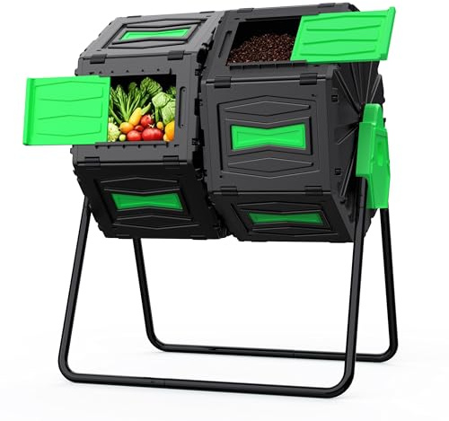 Compost Bin Outdoor, 45 Gallon Dual Chamber Batch Composting Bin with 360° Rotating Compost Bucket, Easy Assembly BPA-Free Composter Tumbler Outdoor for Food Scraps Garden Yard Waste