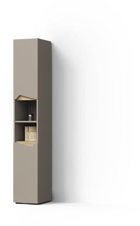 Livinity Armadio per il bagno Timavo, Grigio, 30 x 180 cm con porte e vani aperti