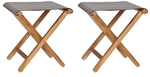 MOBCANT Klappstühle 2 STK, Gartenmöbel Bistrohocker Barstühle Essstühle Geeignet für Rasen Patio Garten Business Exhibition Teak Massivholz und Stoff Dunkelgrau
