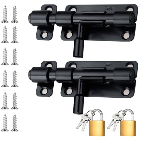 SUUFRUE Lot de 2 verrous de porte en acier inoxydable 304 - Verrou coulissant avec deux serrures pour portes et fenêtres - Verrou de serrure pour verrouillage de portes intérieures et extérieures