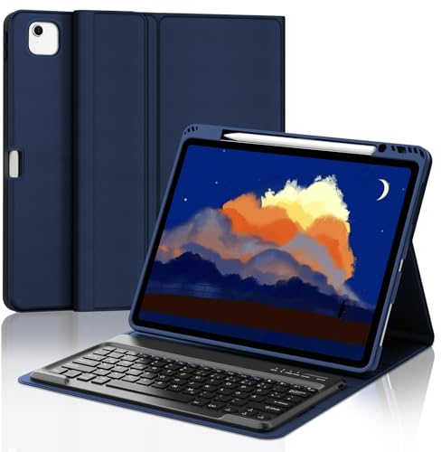 FOGARI Funda con teclado para iPad Pro de 12,9 pulgadas 6ª 2022/5ª 2021/4ª 2020/3ª generación 2018, QWERTZ teclado Bluetooth magnético alemán extraíble para iPad Air 13 M2/M3 2024/2025, azul oscuro