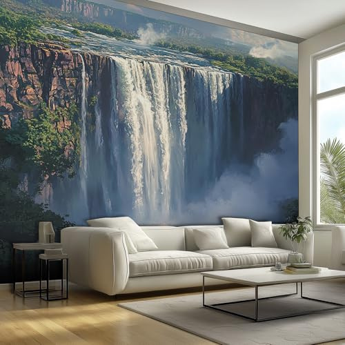 Fototapete Vlies Tapete Wasserfall 3D Effekt Natur Fototapeten Vliestapete Tapeten Moderne Wandtapete, Wohnzimmer, TV Hintergrund Wandtapete Poster Bilder Wand Deko, 300 x 210cm (B×H) kiQ121