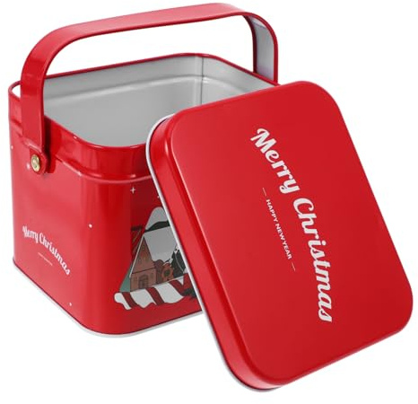 Cabilock Boîte à Biscuits Métal Festive Hermétique avec Couvercle Récipient de Rangement Élégant pour Biscuits Bonbons et Cadeaux de Noël Boîte Décorative Carrée Style A