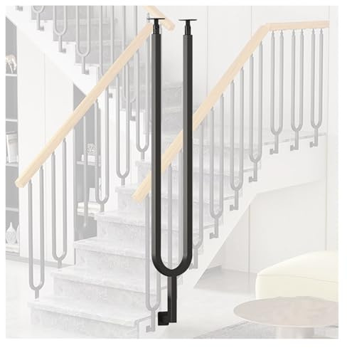 Rampe d'escalier en métal noir – Balustrade latérale pour intérieur/extérieur, colonne en forme de U pour patios, terrasses, couloirs, hôtels et bureaux et élégante.