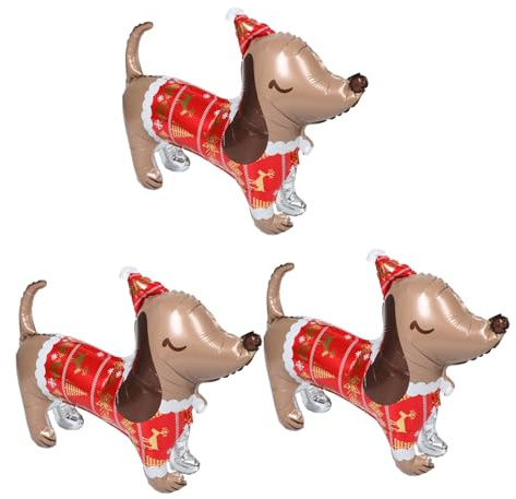 MAGICLULU 3 Stück Hund Luftballons aus Aluminiumfolie Sausage Dog Design Weihnachtsballon Partydekorationen für Hundegeburtstag Shower Vielseitige Wiederverwendbare Tierballons