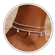 Chihayafuji Fußkettchen für Damen Silber 925 Gold Verstellbares Wasserfest Herz Doppelte Stapelbar Fussketten Sommer Strand Fußkette Schmuck Geschenk Mädchen Frauen
