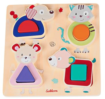 Eichhorn Friends Figuren-Puzzle - 9-teiliges Holzpuzzle mit Katze, Bär, Maus und Hund, fördert erstes Greifen und Zuordnen, aus FSC zertifiziertem Lindenholz, bunt, ab 1 Jahr