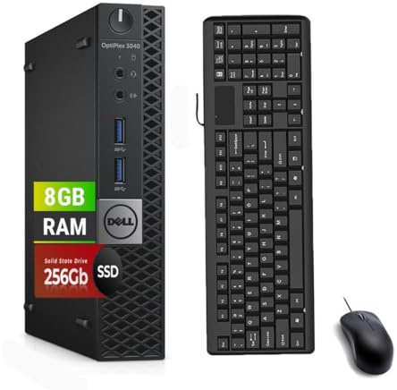 Dell OptiPlex 3040 Mini PC desktop, Intel Core i5-6500 3.2-3.6GHz, 8 GB RAM, SSD 256 GB, HDMi, tastiera QWERTY americana, mouse, USB WiFi, Windows 11 Pro (ricondizionato)