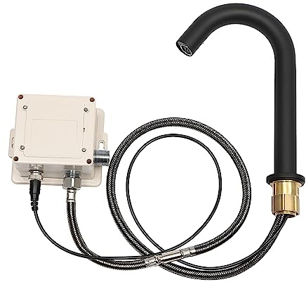 QUIOTUIR Grifo Infrarrojo Electrónico Agua Fría sin Manijas, Mezclador Automático Frío Temperatura Ajustable 0-80 °C Distancia Detección 10 cm Mezclador Lavabo para Hoteles, Cocinas