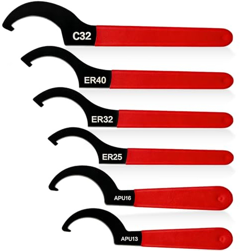 6Pcs Llave Gancho con Mango Antideslizante, Llave Inglesa Llaves Bobina Forma C Universal, Herramienta Llaves Rosca Duradera Ajustable Alta Dureza para Ajuste Suspensión, Amortiguador (Rojo y Negro)