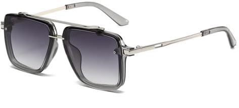 Long Keeper Retro solglasögon pilotglasögon män kvinnor metallram pilotsolglasögon dubbla steg fyrkantiga klassiska pilotglasögon för körning utomhus, Genomskinlig grå silverram – gråtonade glas