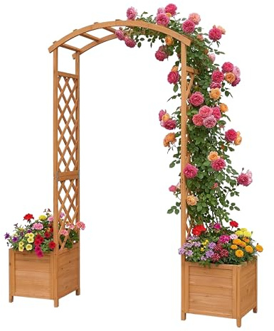Relaxdays Arche Ronde pour rosiers, 2 bacs, Orange | H x L x P: 206 x 180 x 40 cm, arche de jardin, support, sapin