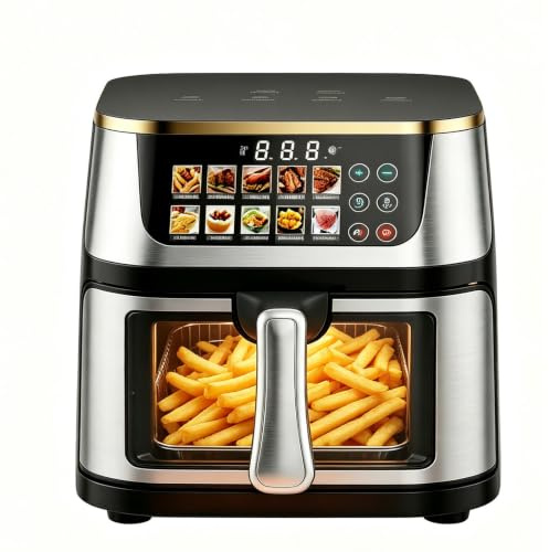 Multifunktionell Digital Varmluftsfritös, Varmluftsugn, 10 L Stor Kapacitet + Fönster, Max Temp 200 °c, 10 Pekskärmsförinställningar, 1400 W