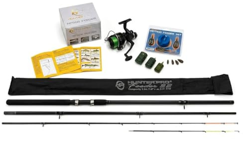 Hunter Pro 11ft Feeder Fishing Rod & HP50R Reel Combo – 3pc Composite Rod with Twin Hi-Viz Tips & Rear Drag Reel – Complete Coarse & Match Fishing Set for Lakes & Rivers