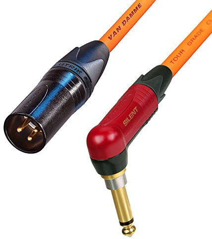 Van Damme SILENT Mono Jack to Male XLR lead. Neutrik Guitar/Di/Mixer Cable (3m, Orange)