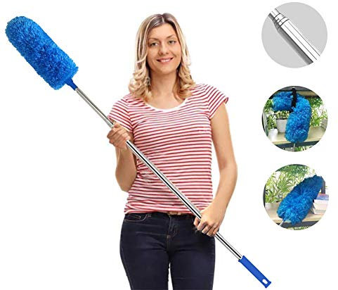 Spolverino Per Polvere, HTLY SPR Piumino da Spolvero Spolverino in Microfibra con Asta telescopica Estensibile da 76 cm a 254 cm, per la pulizia di ventilatori da soffitto, persiane, battiscopa e auto