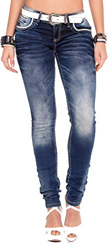Cipo & Baxx Dambyxor smala fit-jeans med broderade fickor, blå, 26W / 30L