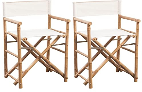 TEWTX7 Klappbarer Regiestuhl 2 STK fur Terrasse, Gartenmöbel, Gartenstuhl und Wohnzimmerstuhl, Wetterfest, Sitz und Rückenlehne aus Segeltuch, Bambus, 58 x 48 x 89 cm