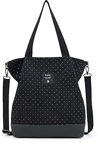 KALIDI Groß Damen Umhängetasche/Handtasche Canvas Tasche Schultertasche Totepack Shopper Casual Hobo Bag Crossbody Bag für Schule Büro Arbeit Reisen Ausflug Einkauf,black