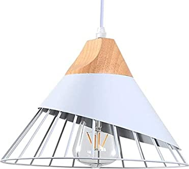 Vintage Pendelleuchte Industrial Holz,E27 Retro Holz Hängeleuchter,Hängelampe Industrial,Weiße Modern Industrielle Pendelleuchte Metall Deckenleuchte für Kücheninsel,Bauernhaus,Restaurant,Loft,Bar