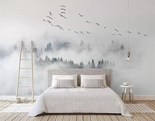 Papier Peint 3D Intissé Nuages ​​De Style Nordique Et Oiseaux Volants De Brume Papier Peint Panoramique 3D Moderne Décoration Murale