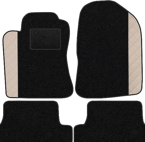 moto-MOLTICO Fußmatten Auto Velours Autoteppiche Schwarz Automatten Set 4-teilig - Auffälliges Design - passend für Toyota Avensis I 1997-2003 (Beiges Muster)