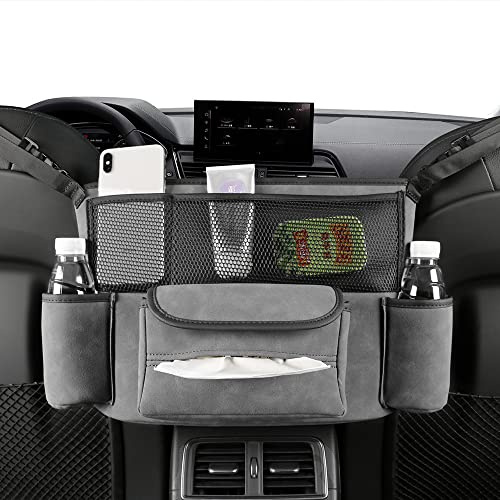 Qirc Auto-Aufbewahrungstasche, Autositz-Rücksitz-Aufbewahrungstasche, Auto-Handtaschenhalter zwischen den Vordersitzen, langlebig, mit großem Fassungsvermögen, Organizer für Vordersitz, Grau