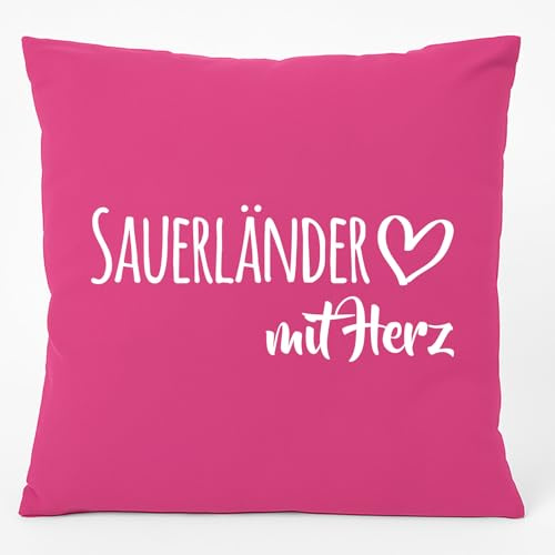 Huuraa Couchkissen Sauerländer mit Herz Geschenk 40x40cm mit Füllung Fuchsia Baumwolle Sauerländer Souvenir