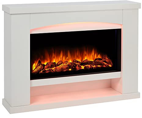 Endeavour Fires Duggleby Electric Fireplace Suite 48” | Fuoco realistico ad effetto fiamma, caminetto decorativo, tecnologia LED a risparmio energetico, colore bianco | 28f. x 120w. x 87h. cm