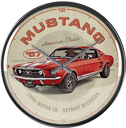 Nostalgic-Art Retro Wanduhr, Ø 31 cm, Ford Mustang – GT 1967 Red | Original Ford Lizenzprodukt (OLP), analoge Küchenuhr, Vintage Design, Geschenk-Idee für Ford-Fans