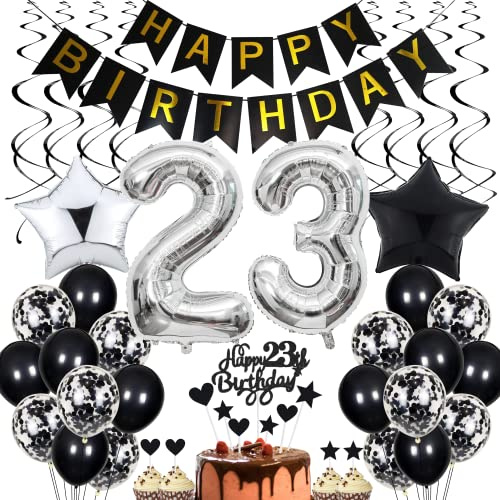 23 Geburtstag Deko - Schwarz-Weiß Party für Männer und Frauen - Cake Topper