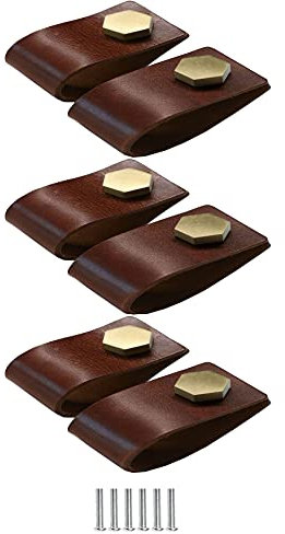COTBY 6 Stück Ledergriffe Möbelgriff Leder Möbel Lederschlaufe für Schrankgriffe Leder Schranktür Schublade Leder Möbelknöpfe mit Schrauben,75x25mm (Braun 2)